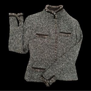 Tahari XS Tweed Multi-Color Blazer with Fringe Accents-Vintage